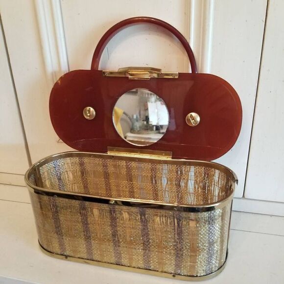 Vintage Lucite Bag Clear, Tortise & Gold Tinsel - Picture 4 of 10